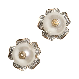 Gold Tone Maxi Faux Pearl Floral Clip-on Jewelry Earrings