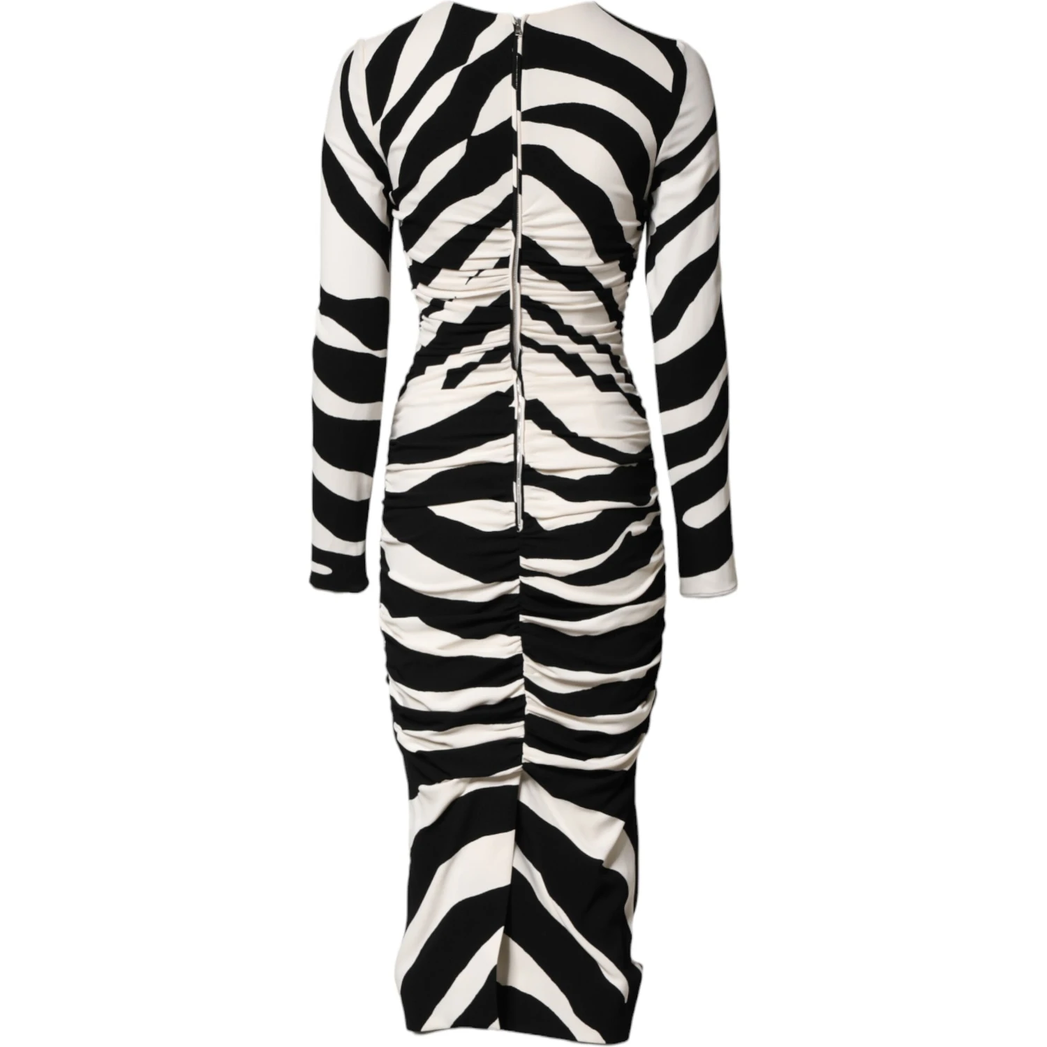 Black White Zebra Viscose Sheath Midi Dress
