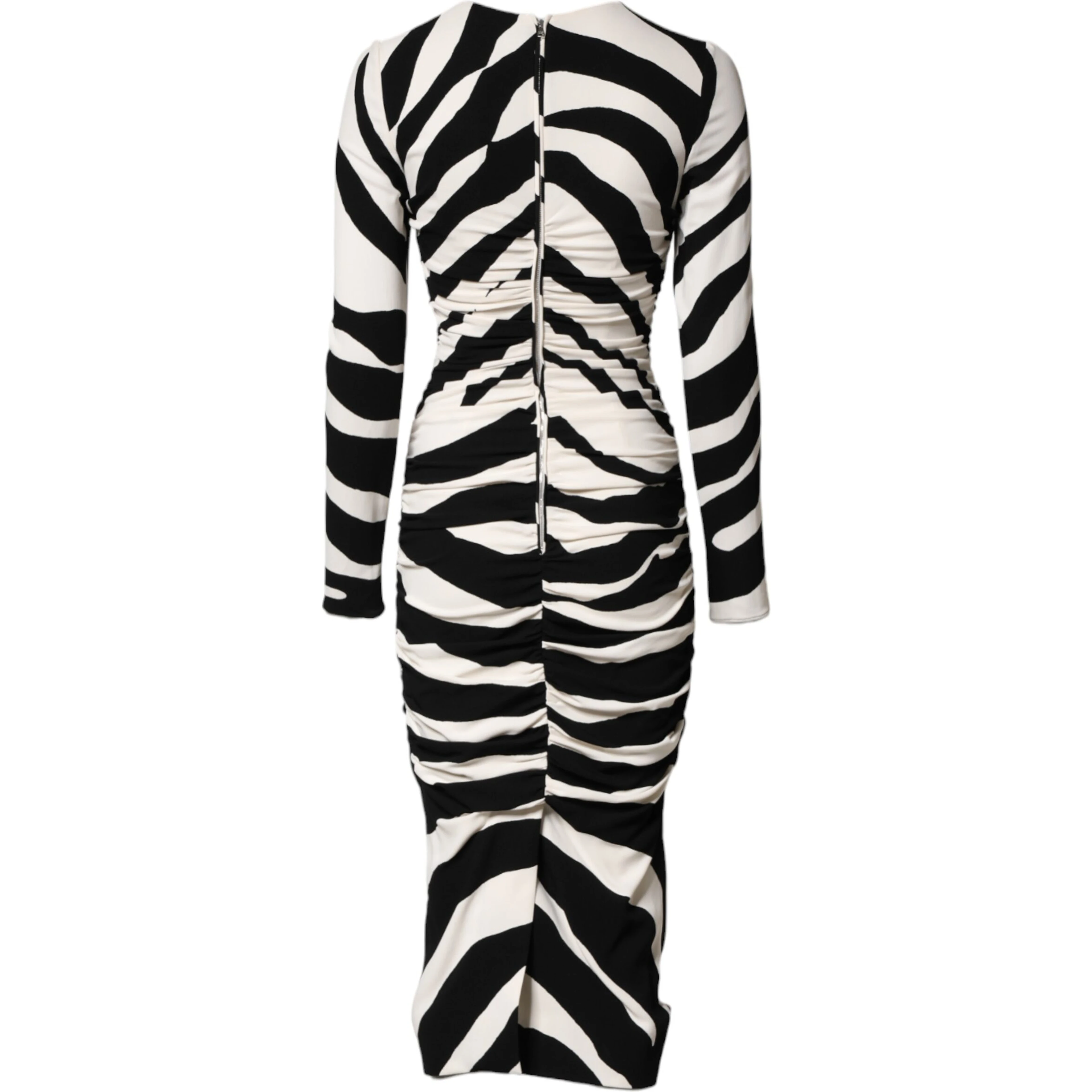 Black White Zebra Viscose Sheath Midi Dress
