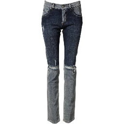 Blue Two Tone Cotton Men Skinny Denim Jeans