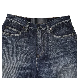 Blue Cotton Distressed Denim Bermuda Shorts