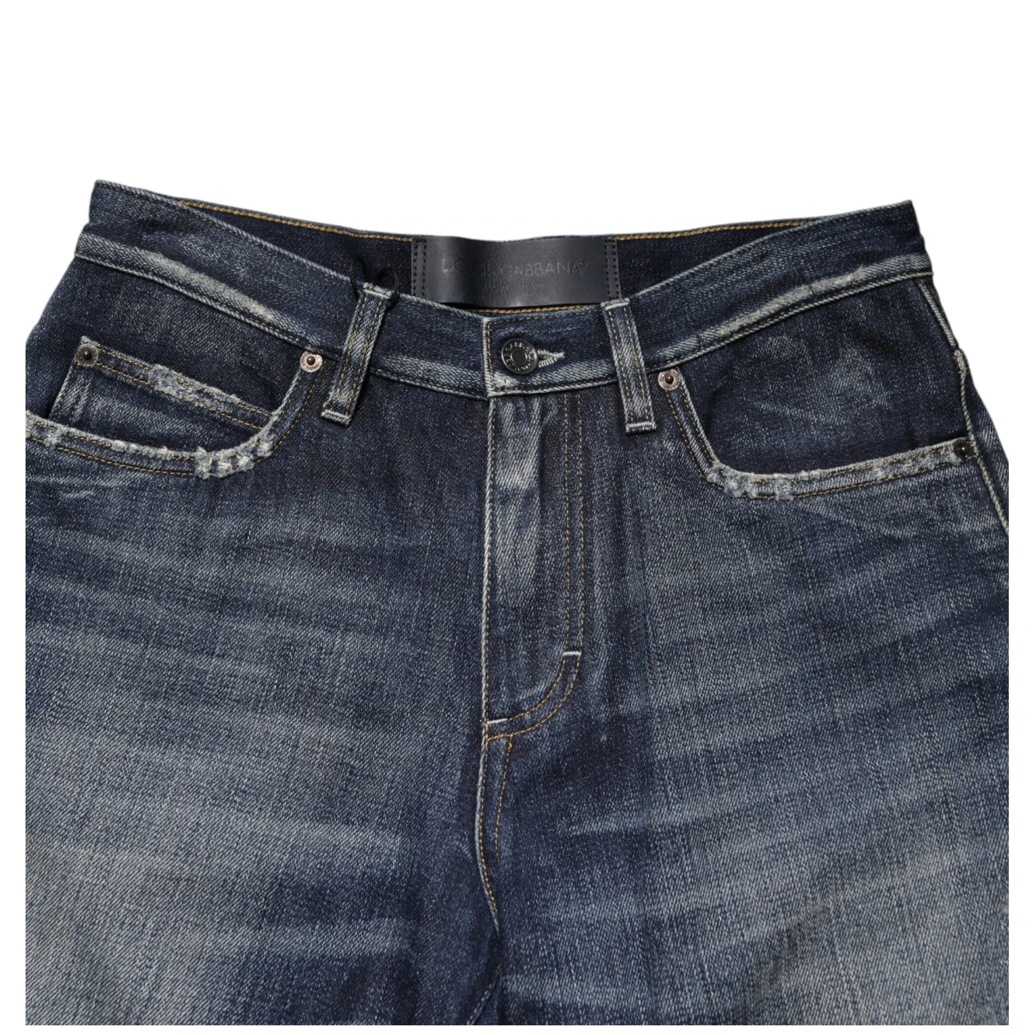 Blue Cotton Distressed Denim Bermuda Shorts