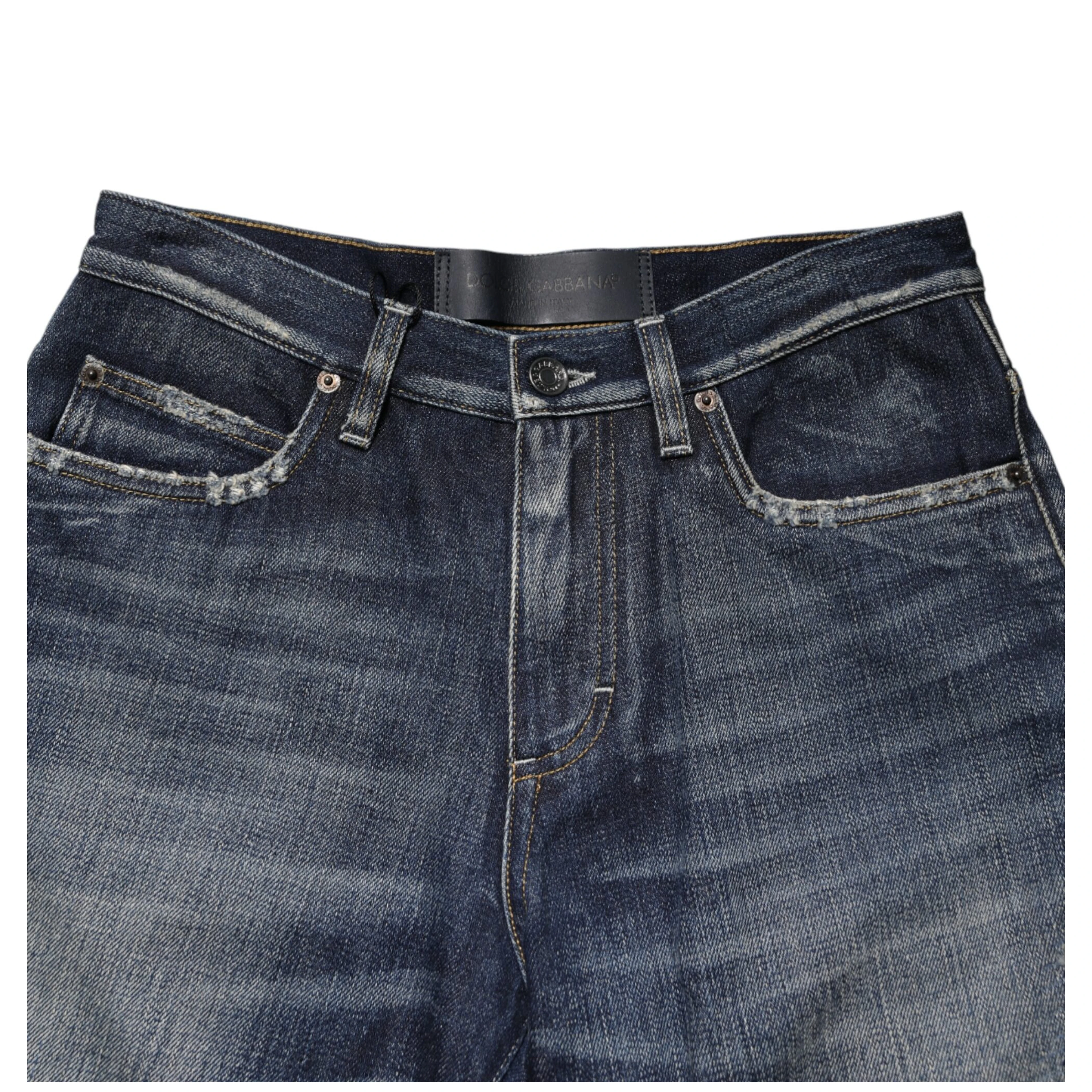 Blue Cotton Distressed Denim Bermuda Shorts