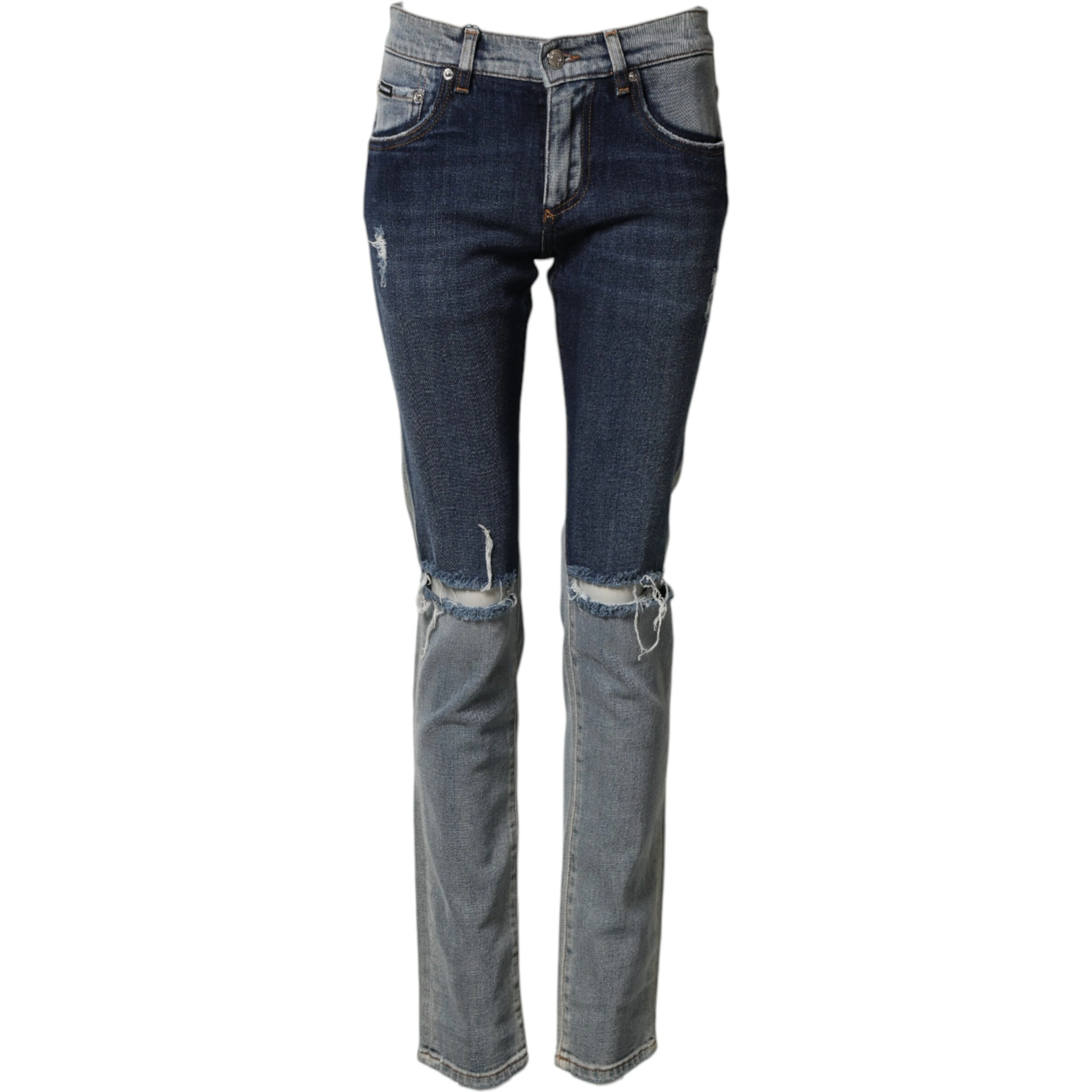 Blue Two Tone Cotton Men Skinny Denim Jeans