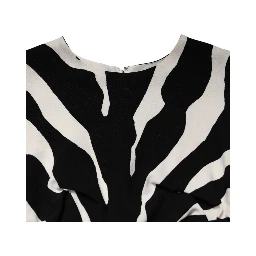 Black White Zebra Viscose Sheath Midi Dress