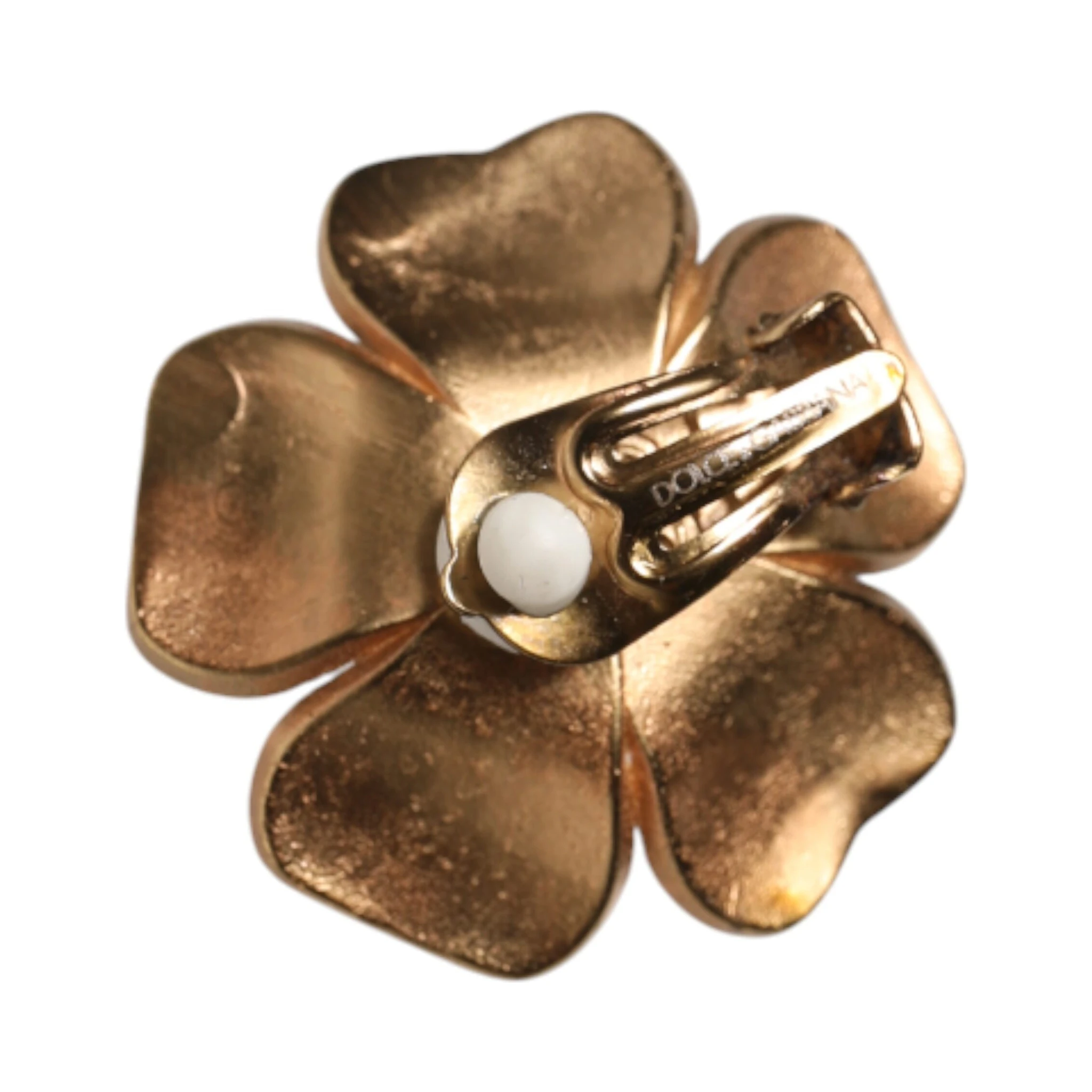 Gold Tone Maxi Faux Pearl Floral Clip-on Jewelry Earrings