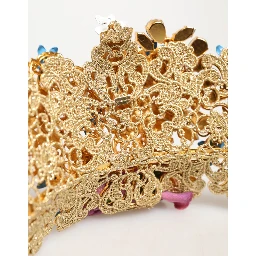 Gold Brass Crystal Floral Hortensia Crown Headband Tiara