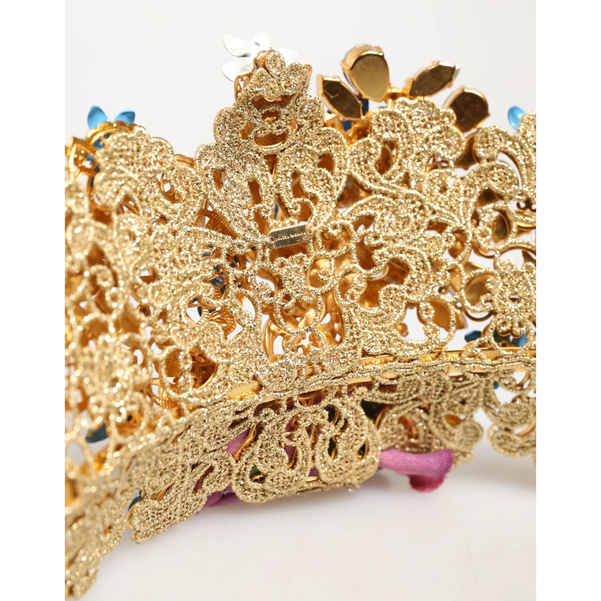 Gold Brass Crystal Floral Hortensia Crown Headband Tiara