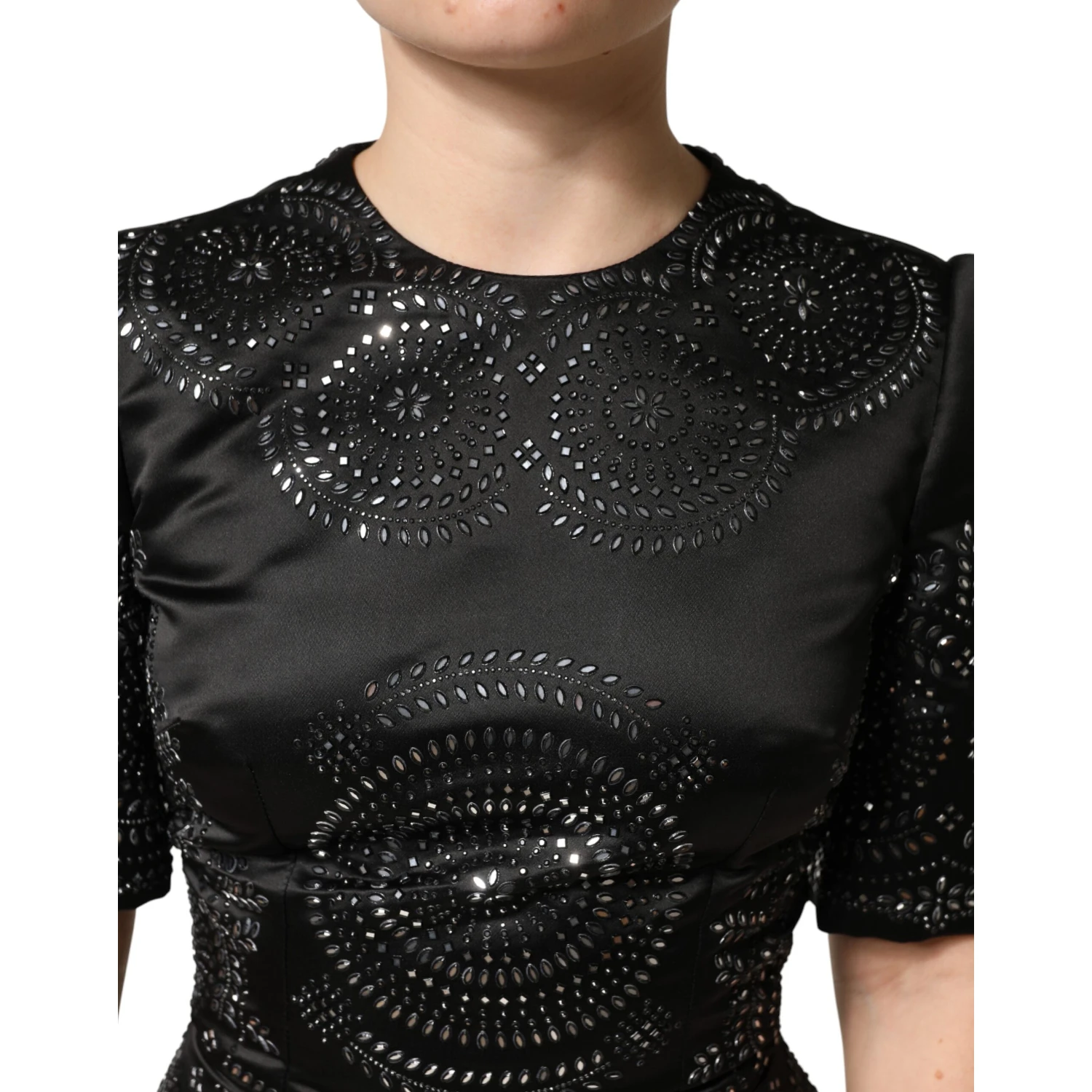 Black Embellished Short Sleeve Sheath Dress