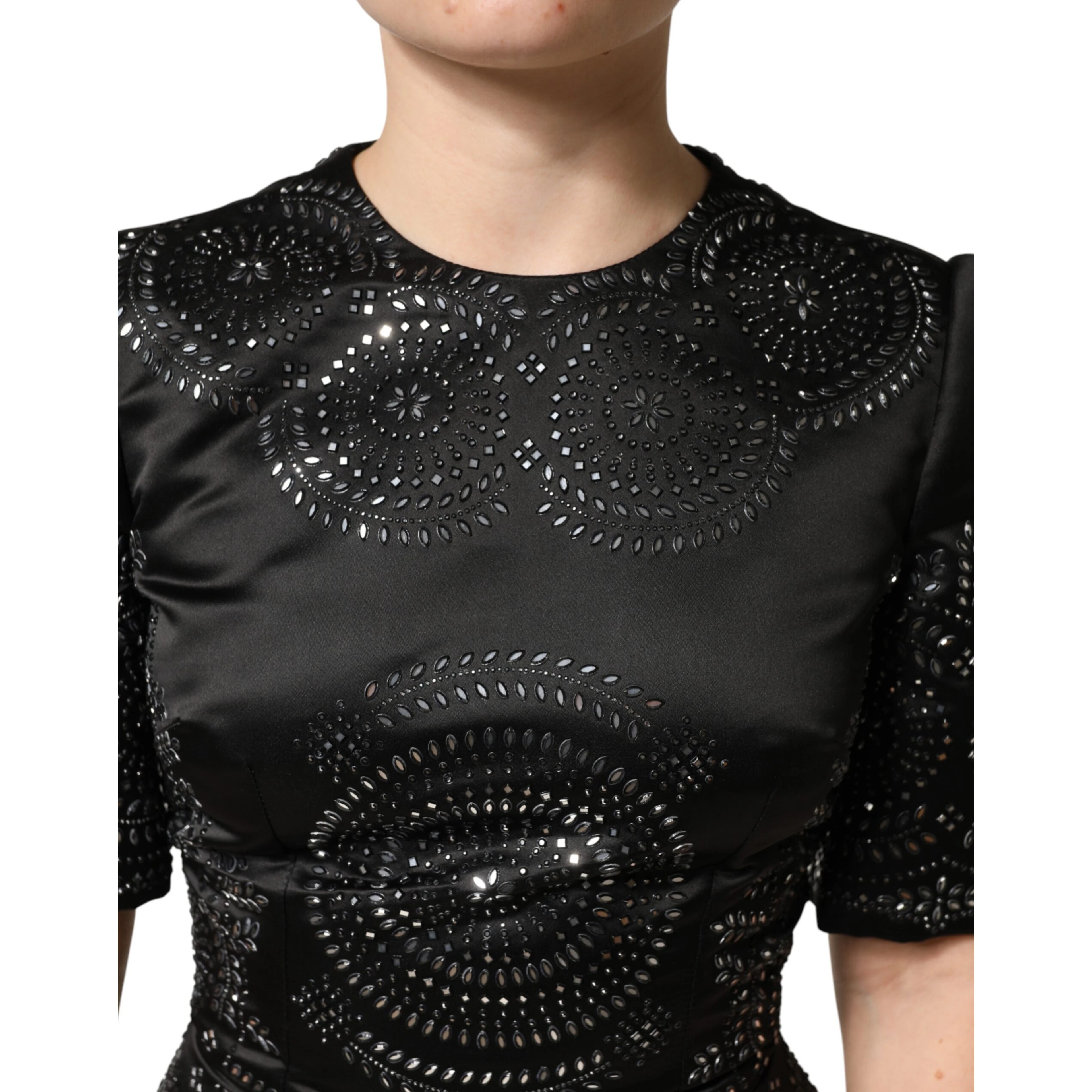 Black Embellished Short Sleeve Sheath Dress
