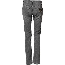 Gray Cotton Mid Waist Skinny Denim Jeans