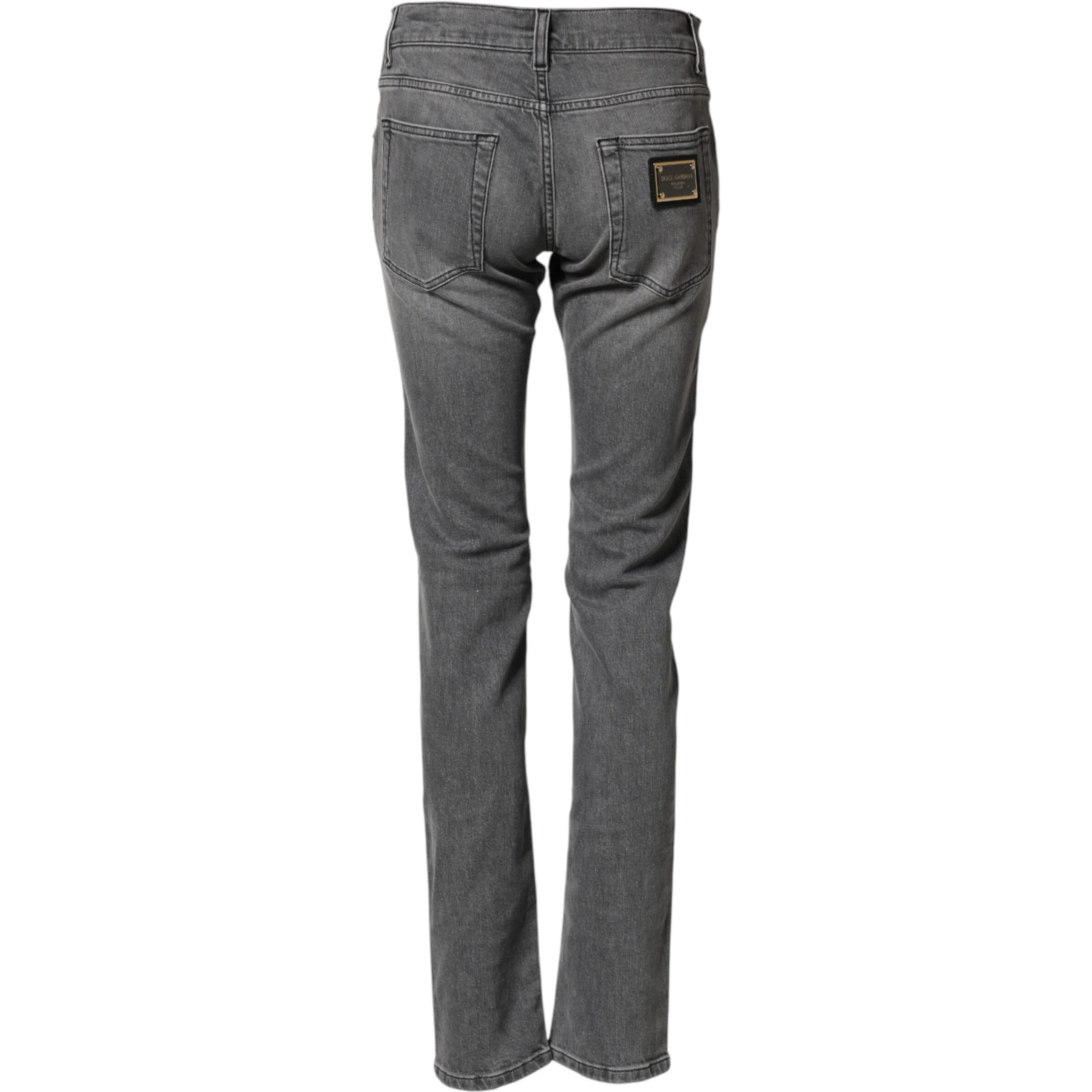 Gray Cotton Mid Waist Skinny Denim Jeans