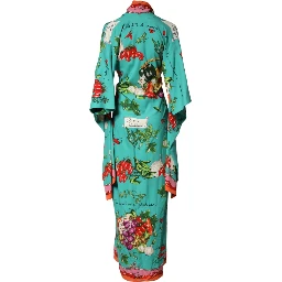 Green Printed Long Sleeve Wrap Coat Dress