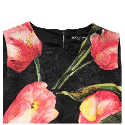 Black Floral Print Viscose A-line Mini  Dress