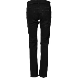 Black Tattered Cotton Men Skinny Denim Jeans