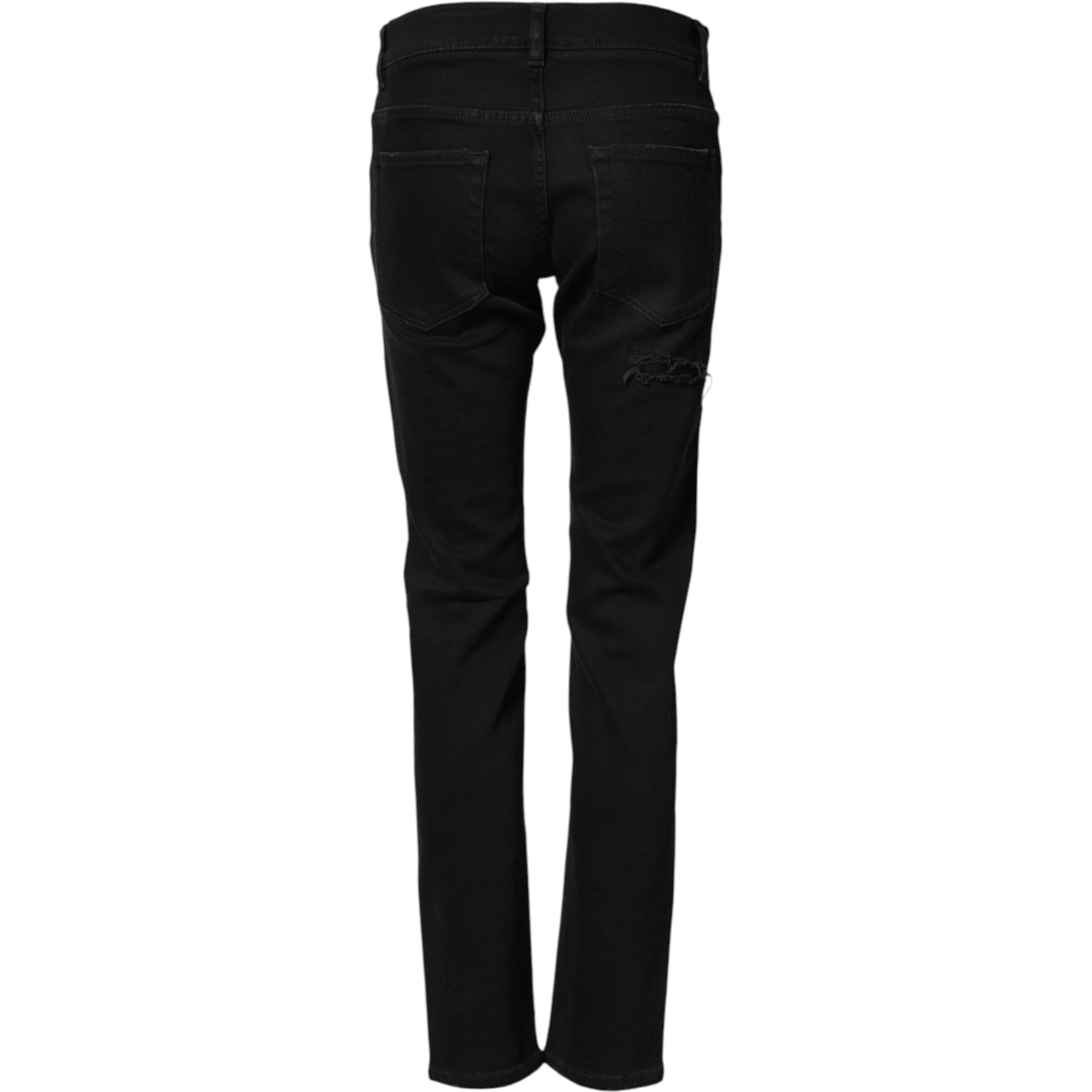 Black Tattered Cotton Men Skinny Denim Jeans