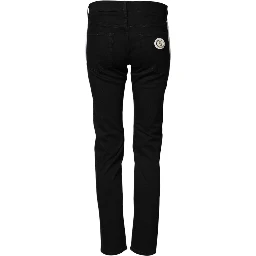 Black Cotton MidWaist Skinny Denim Logo Jeans