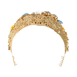 Gold Brass Crystal Floral Hortensia Crown Headband Tiara
