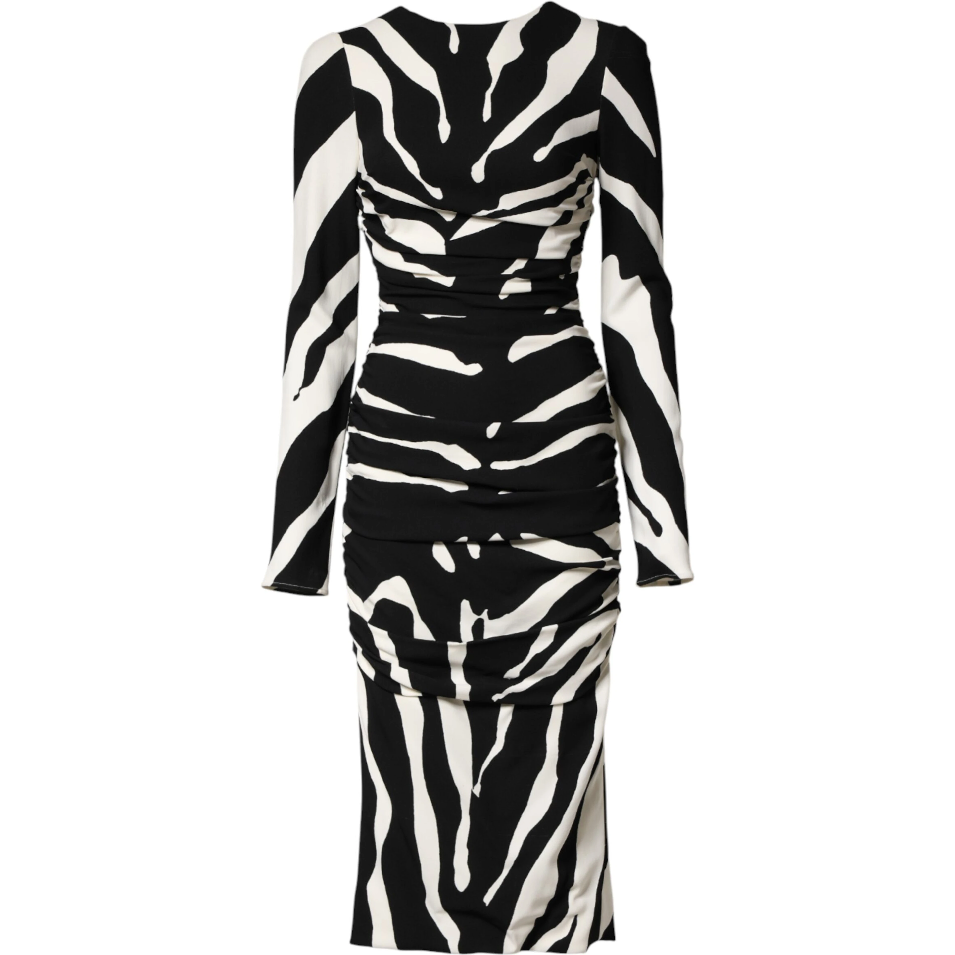 Black White Zebra Viscose Sheath Midi Dress