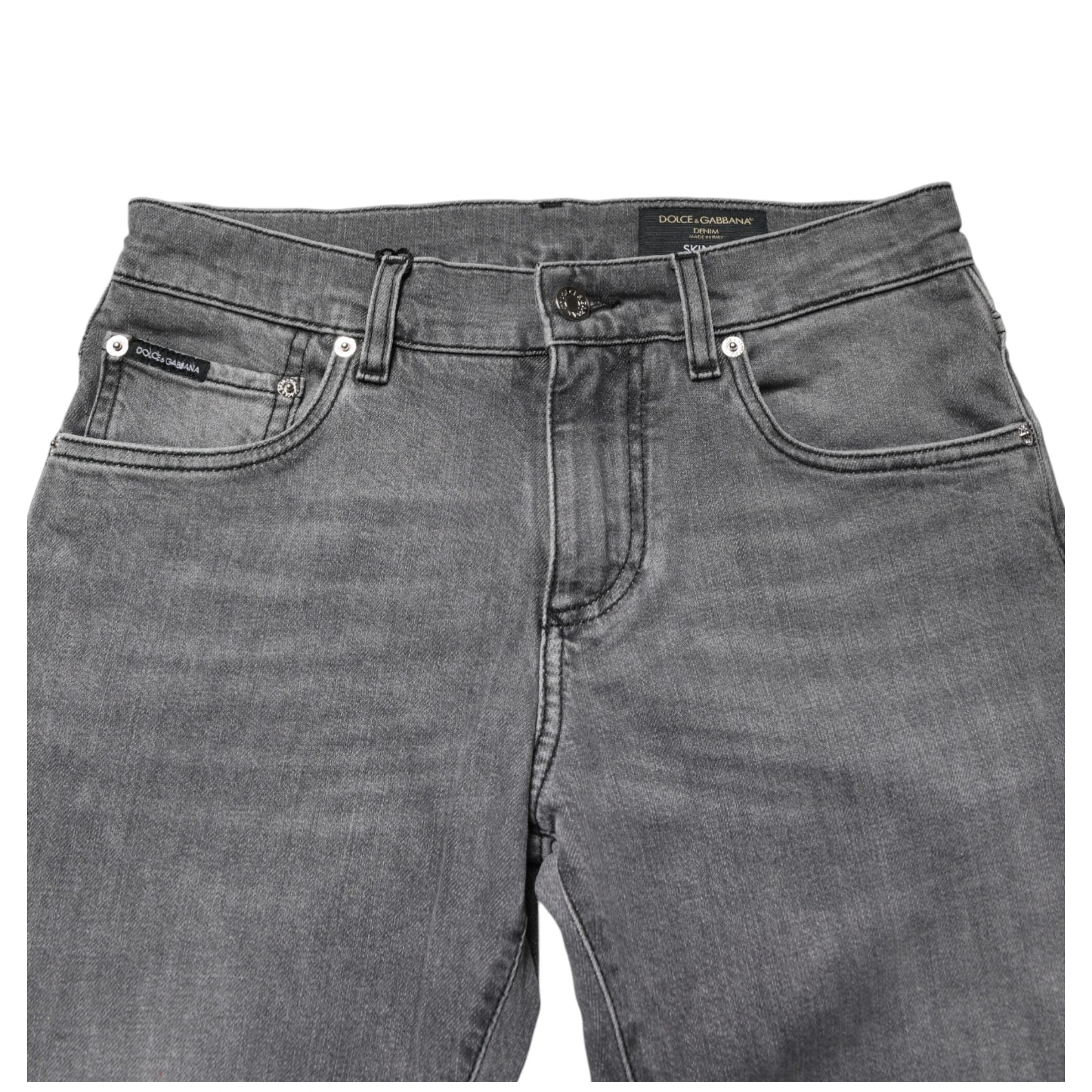Gray Cotton Mid Waist Skinny Denim Jeans