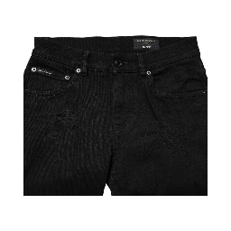 Black Tattered Cotton Men Skinny Denim Jeans