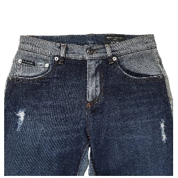 Blue Two Tone Cotton Men Skinny Denim Jeans