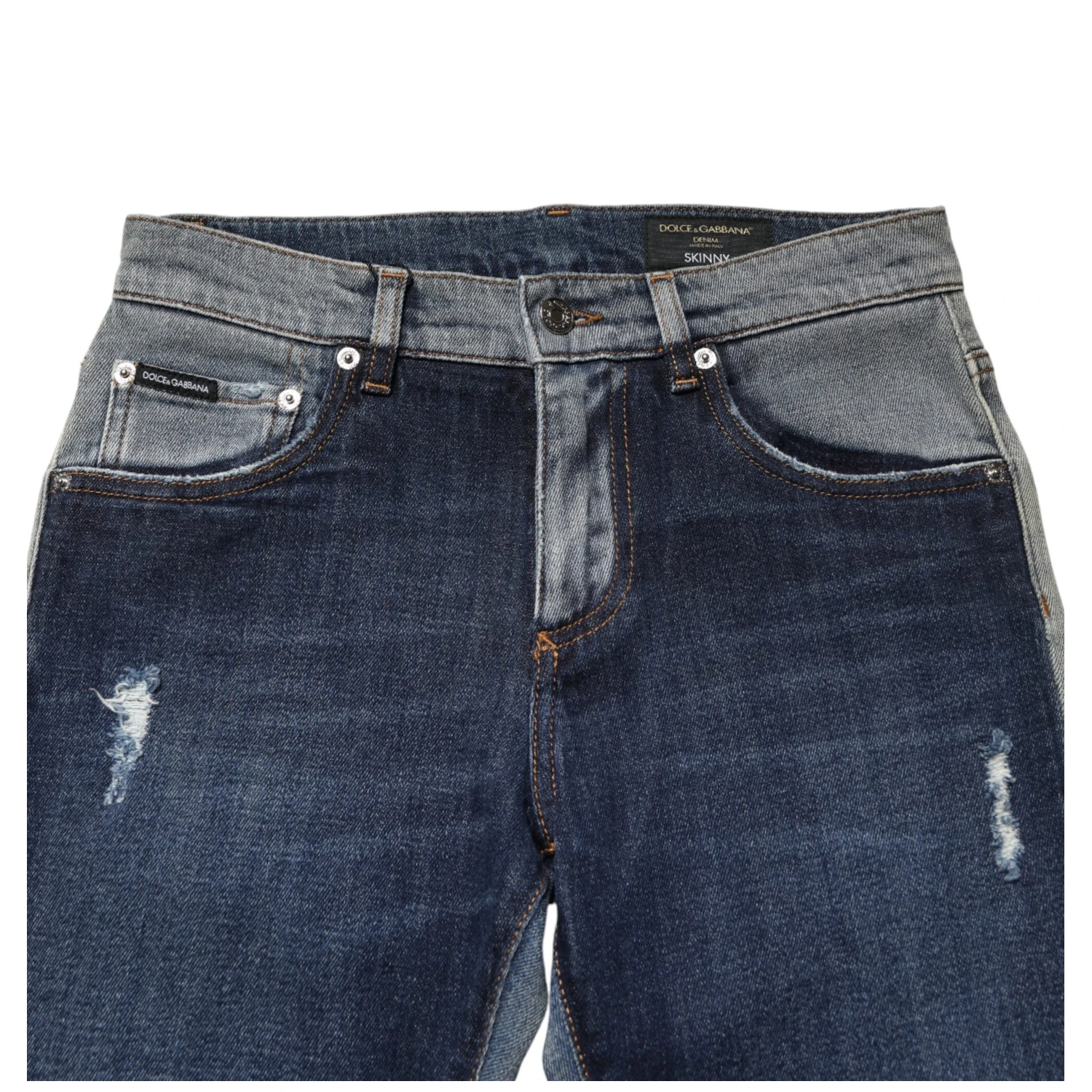 Blue Two Tone Cotton Men Skinny Denim Jeans