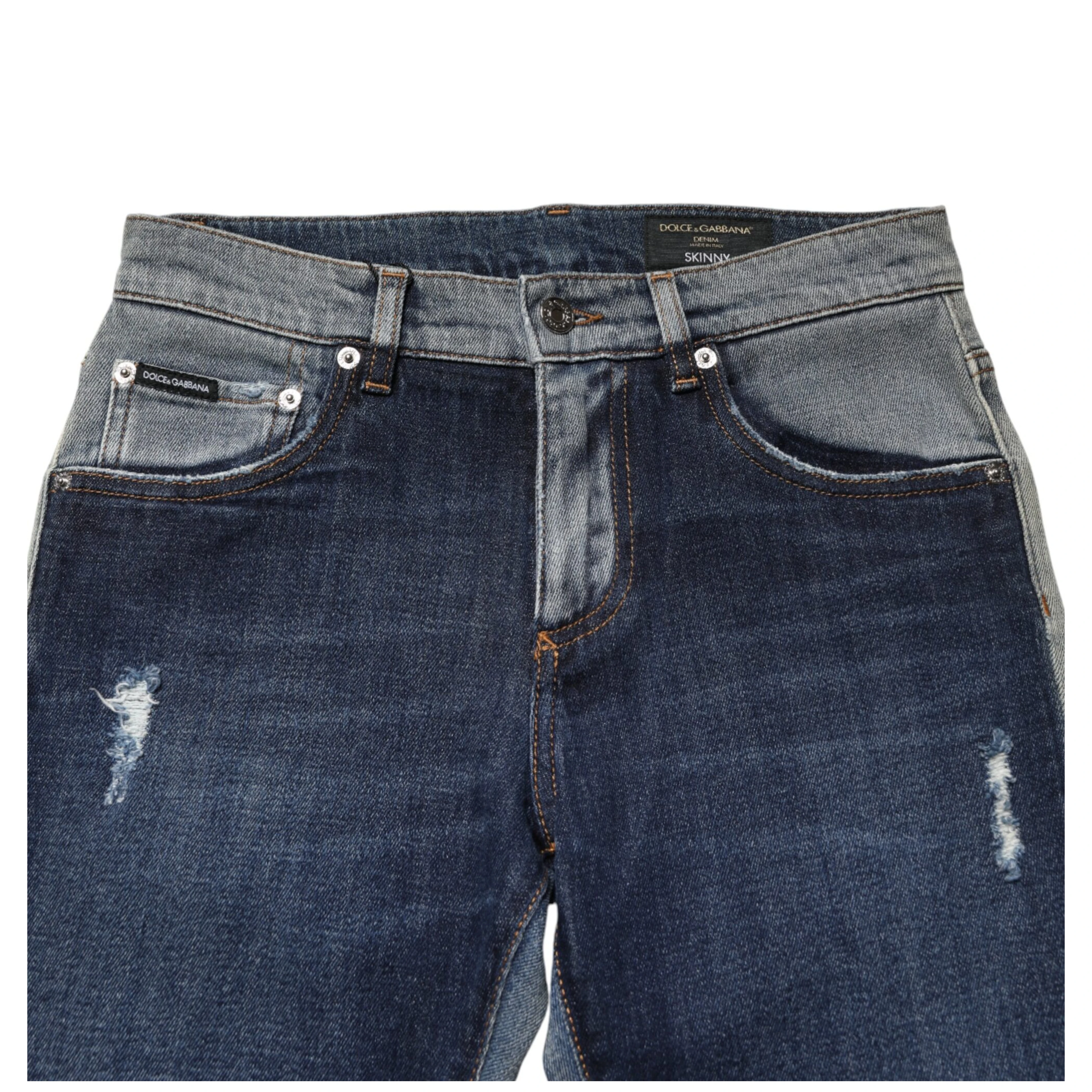 Blue Two Tone Cotton Men Skinny Denim Jeans