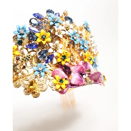 Gold Brass Crystal Floral Hortensia Crown Headband Tiara