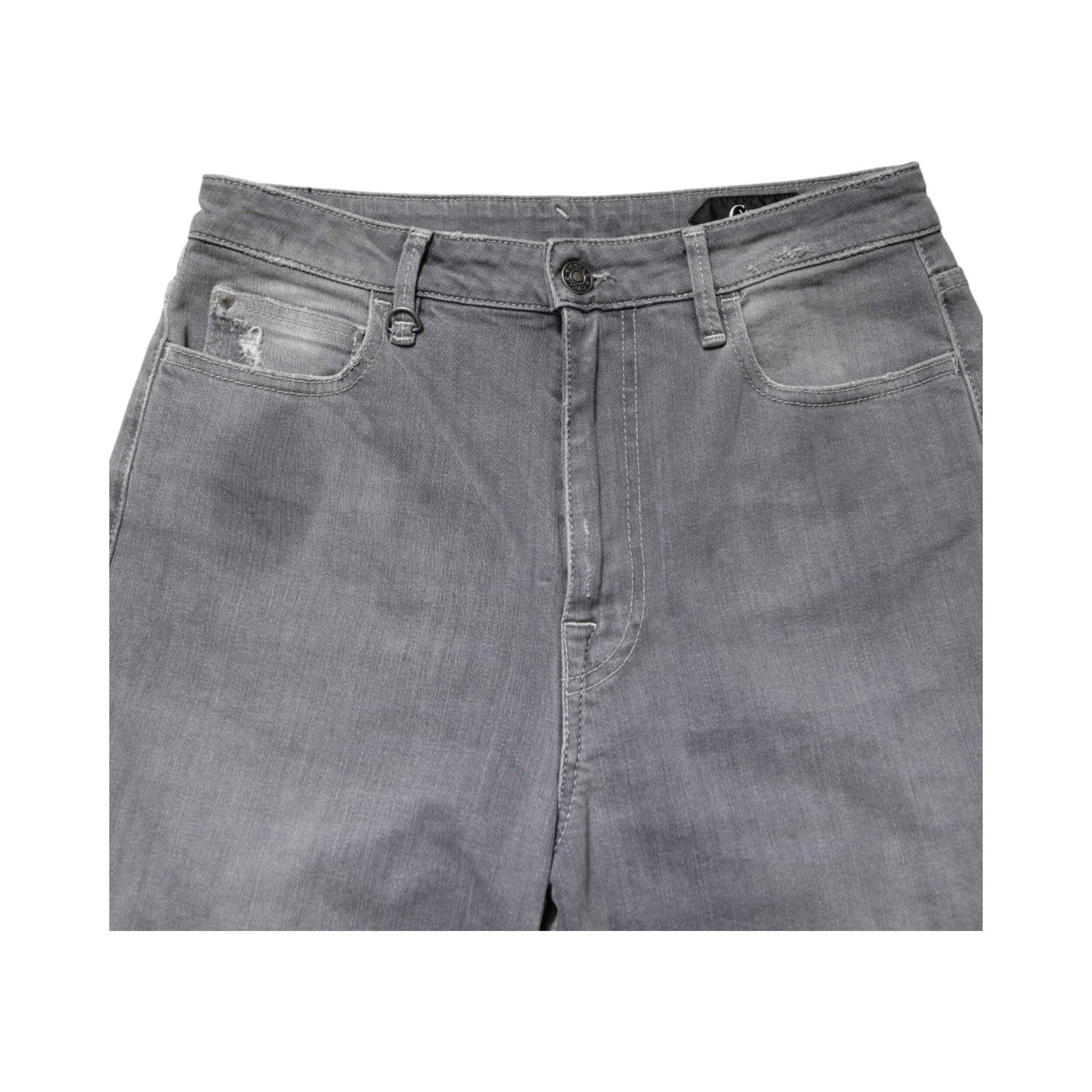 Gray Tattered Mid Waist Men Straight Denim Trouser Jeans