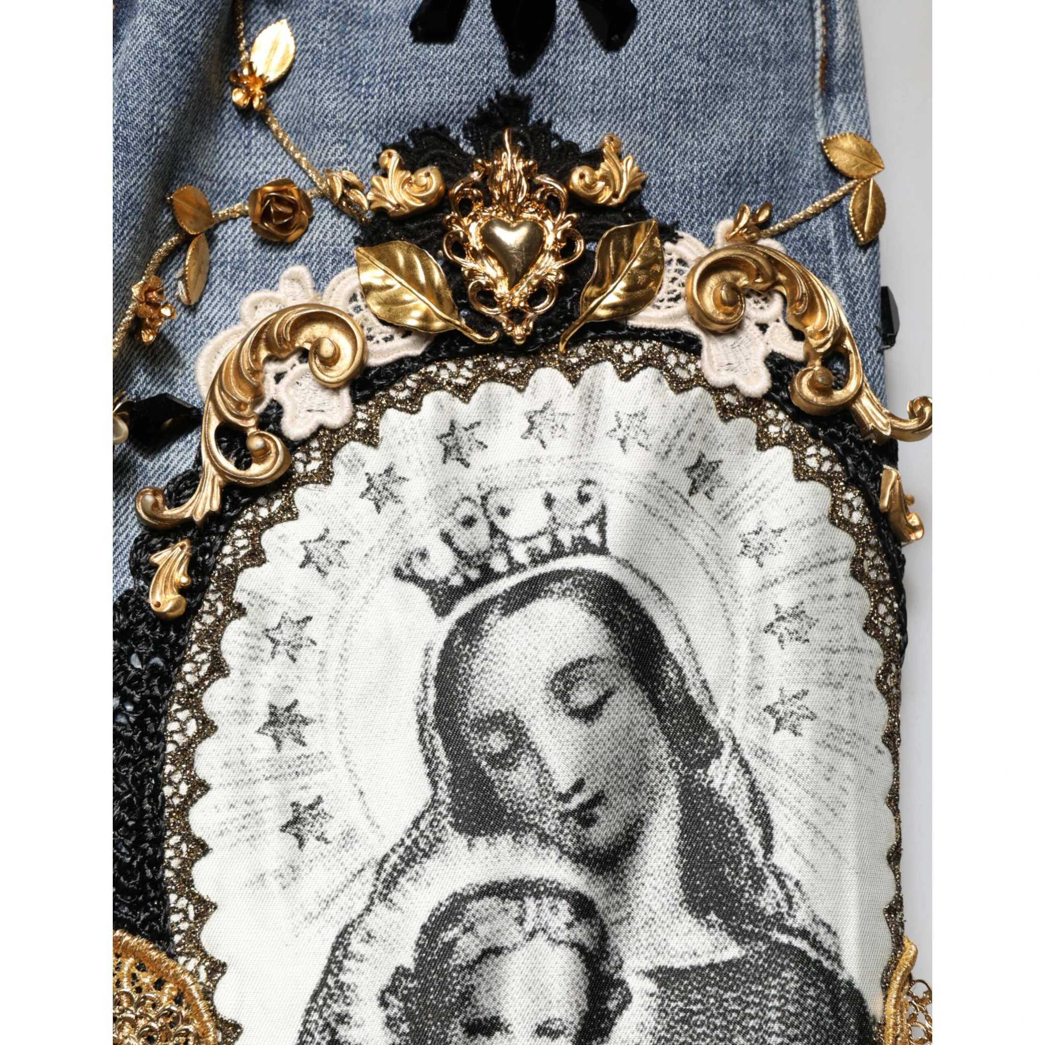 Blue Ripped Embellished Cotton Denim Jeans