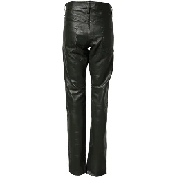 Black Full Grain Leather Mid Waist Trouser Pants