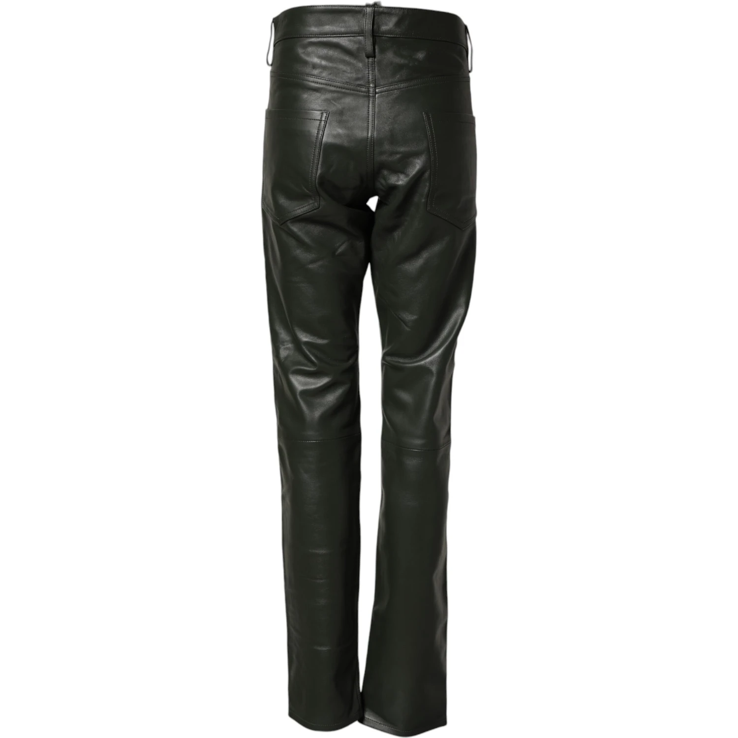 Black Full Grain Leather Mid Waist Trouser Pants
