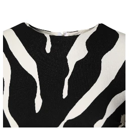 Black White Zebra Viscose Sheath Midi Dress
