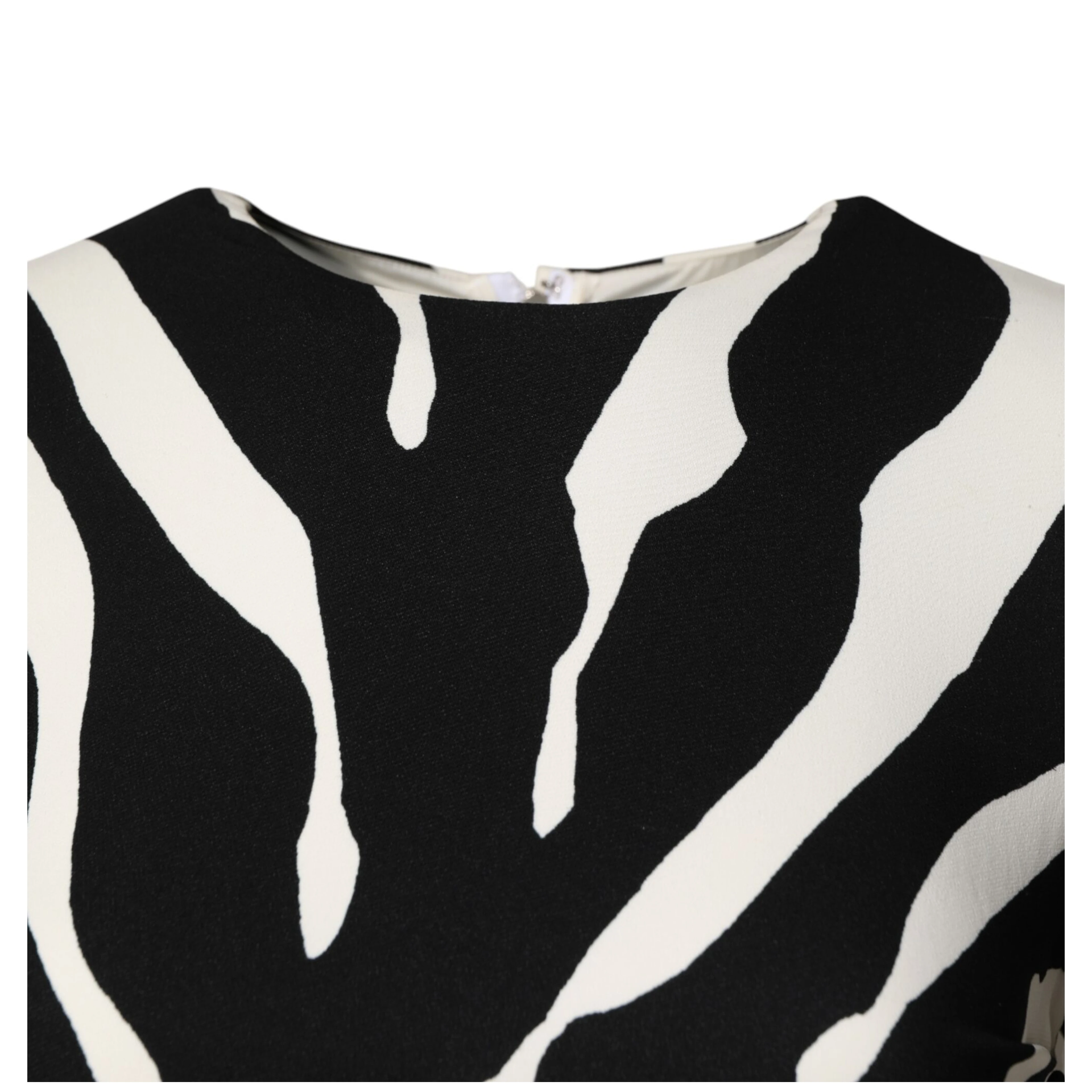 Black White Zebra Viscose Sheath Midi Dress