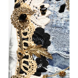 Blue Ripped Embellished Cotton Denim Jeans