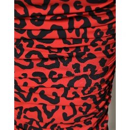 Red Leopard Print Nylon Sheath Midi Dress