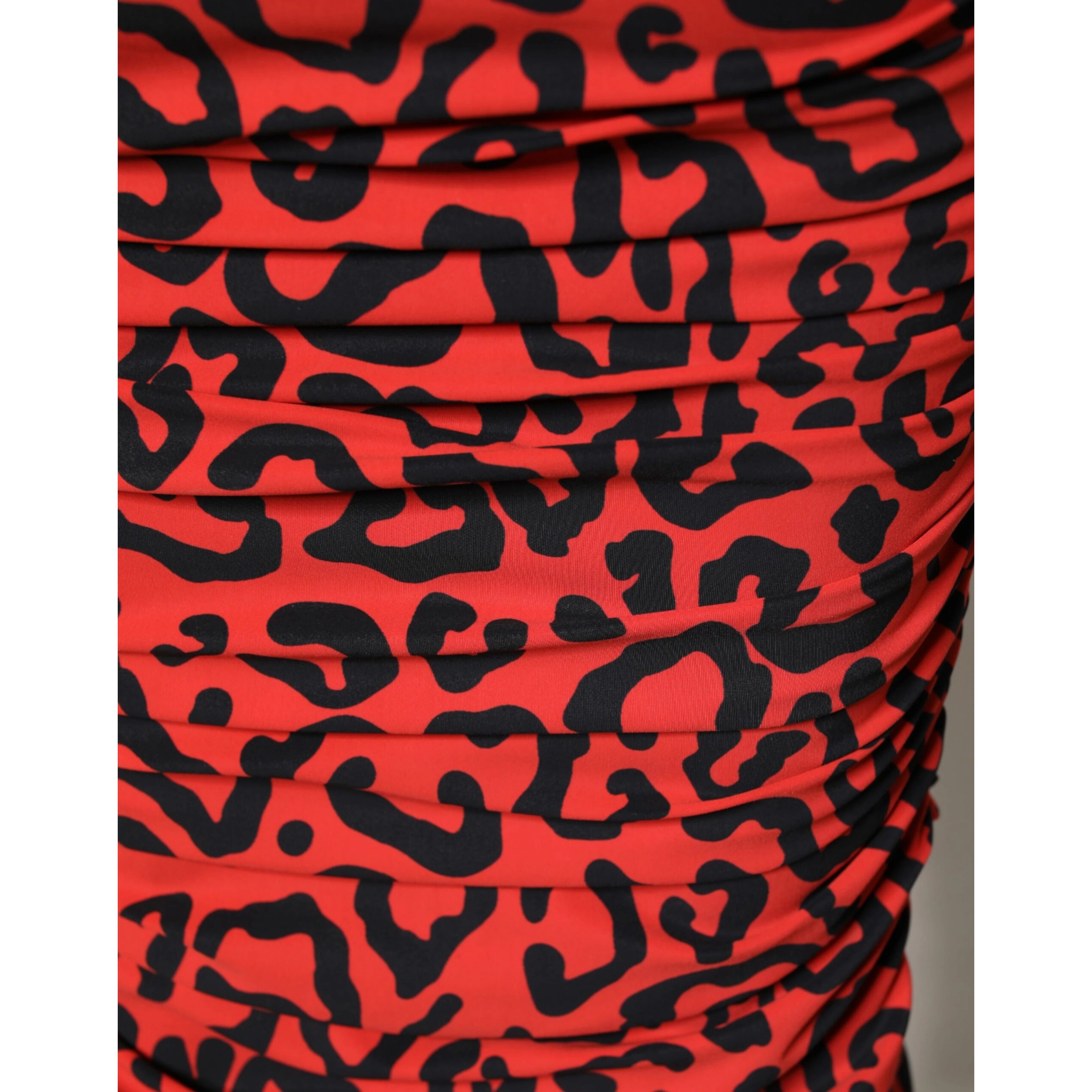 Red Leopard Print Nylon Sheath Midi Dress