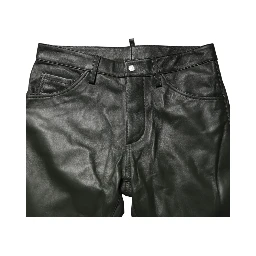 Black Full Grain Leather Mid Waist Trouser Pants