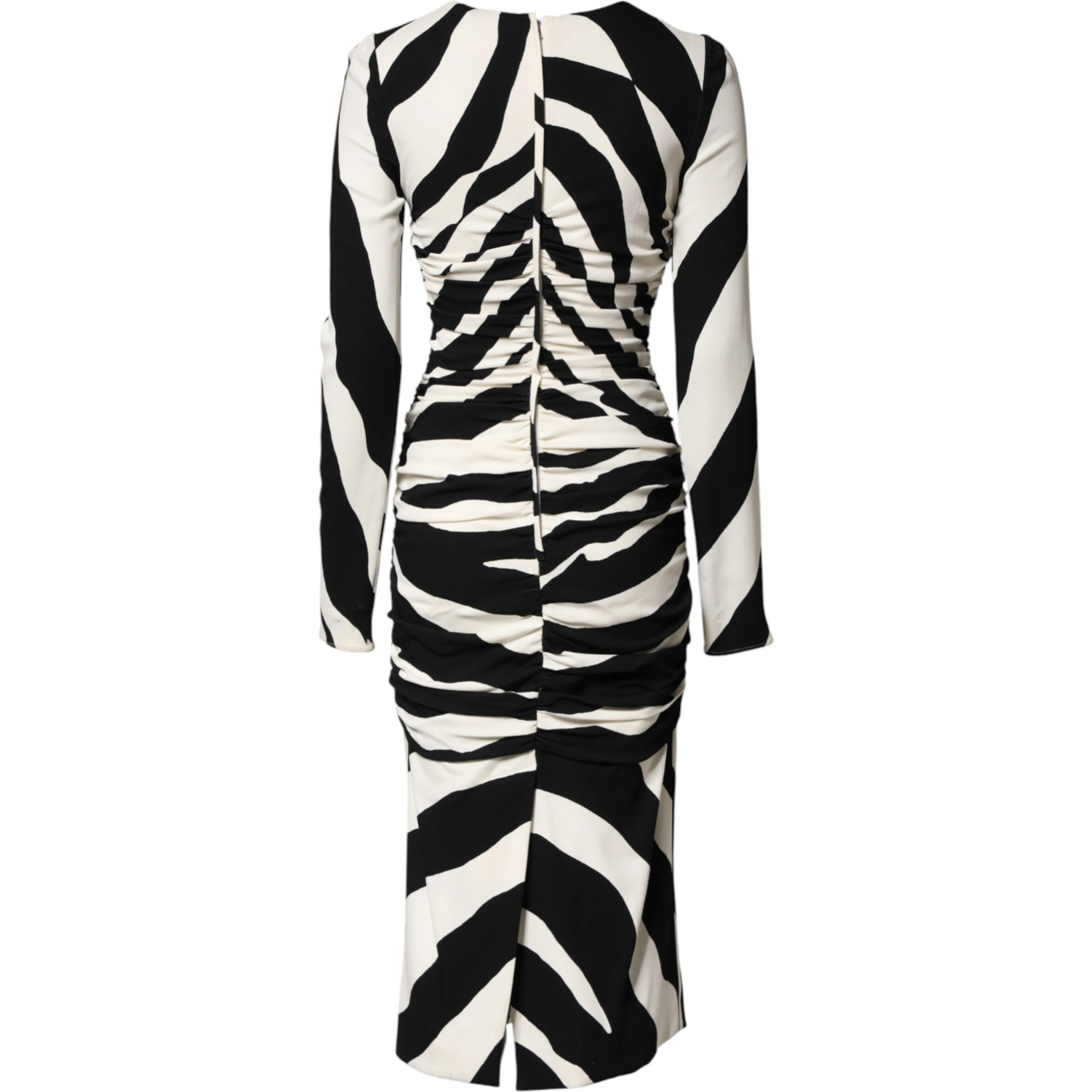 Black White Zebra Viscose Sheath Midi Dress