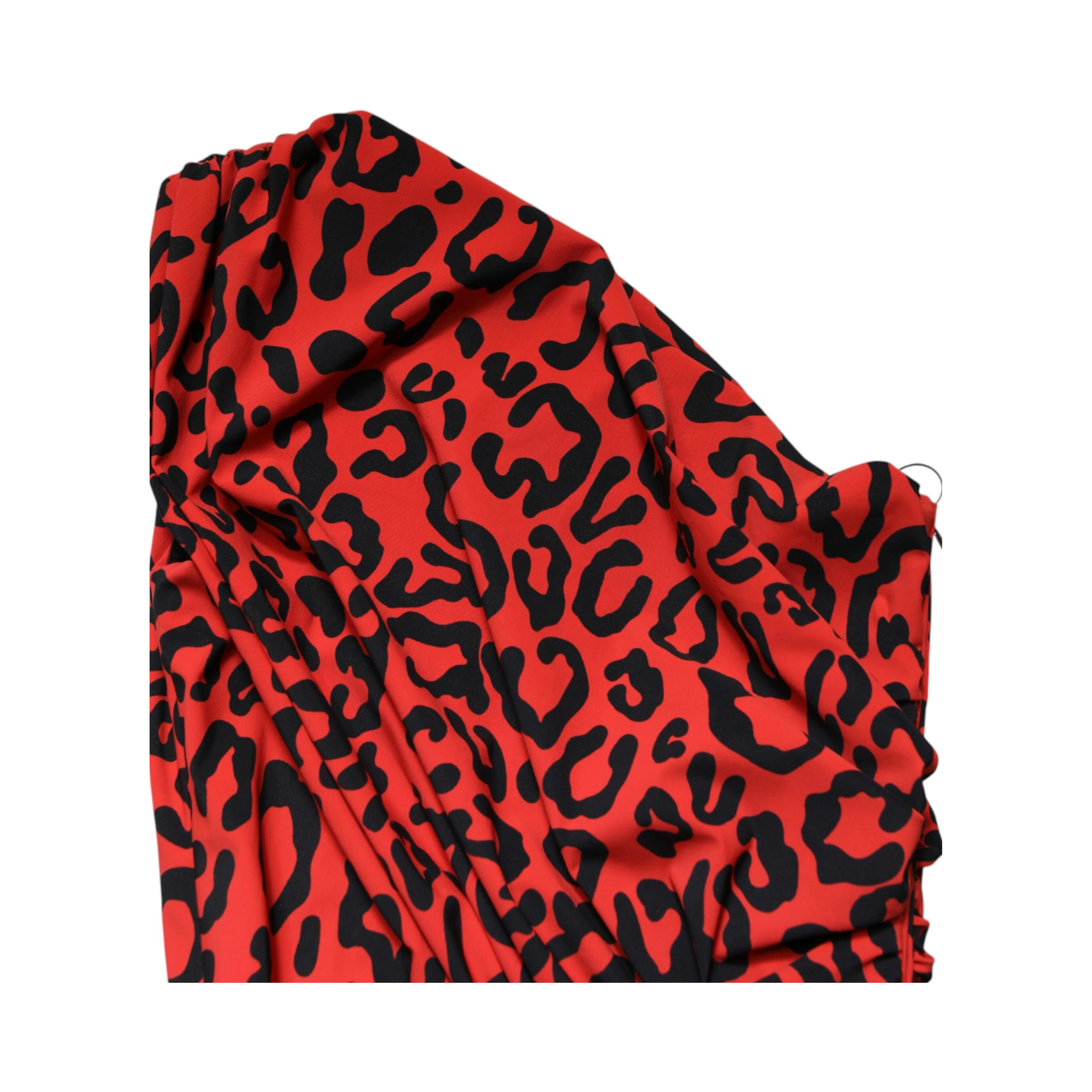 Red Leopard Print Nylon Sheath Midi Dress