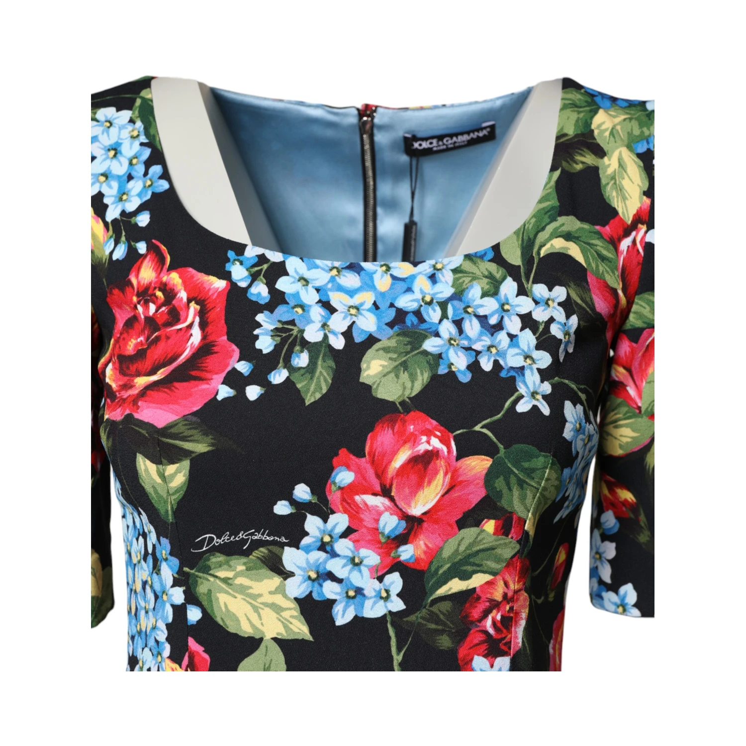 Black Floral Print Viscose Sheath Midi Dress