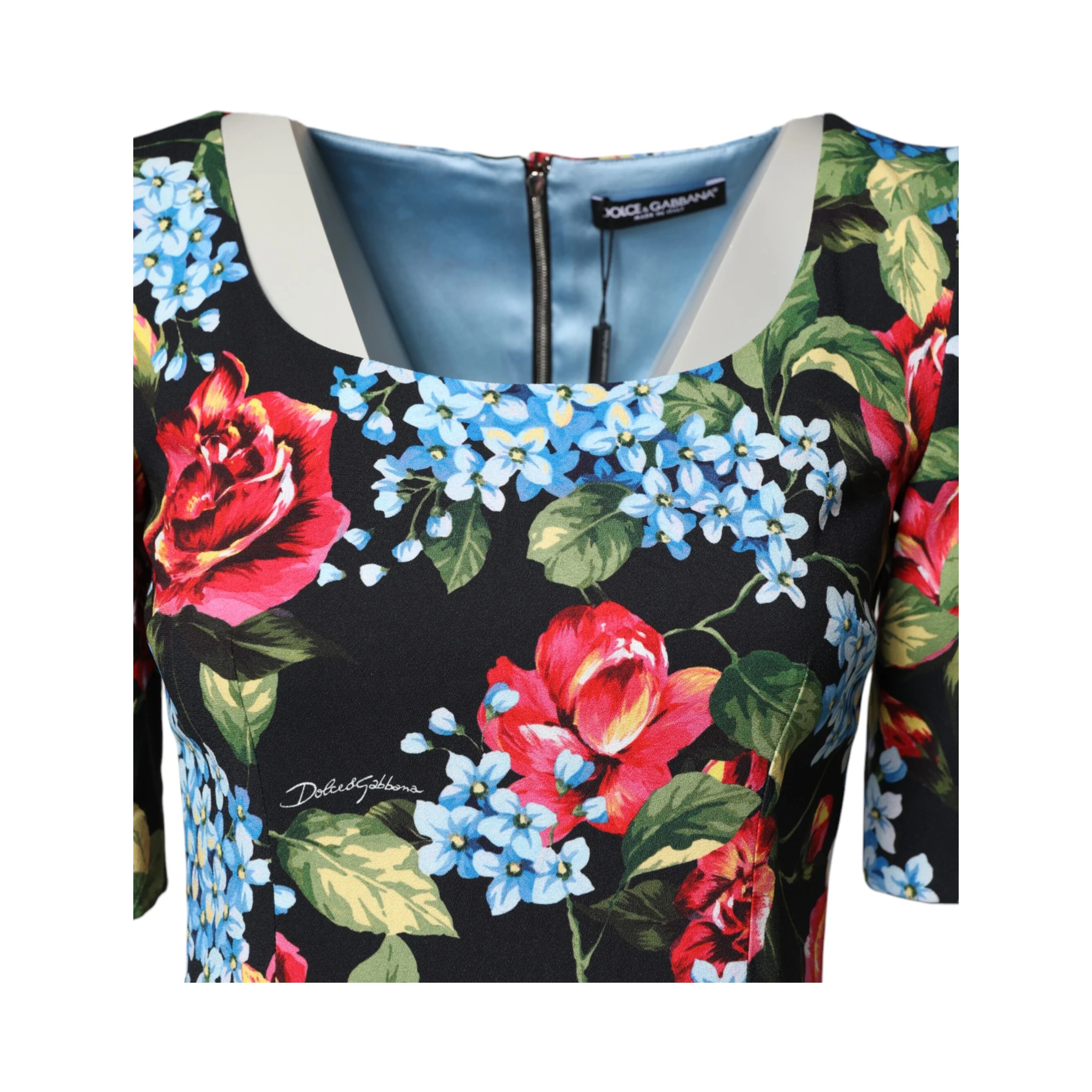 Black Floral Print Viscose Sheath Midi Dress