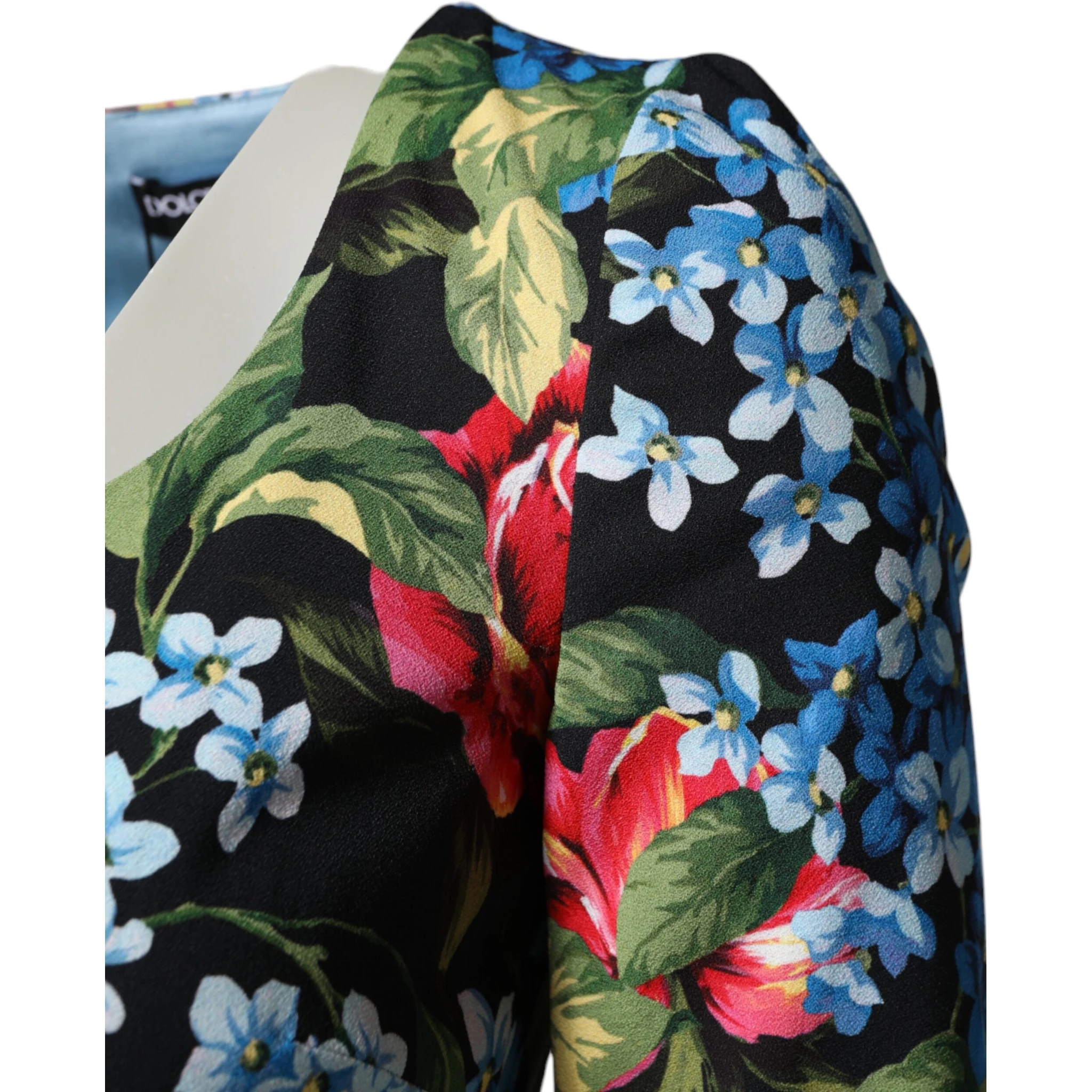 Black Floral Print Viscose Sheath Midi Dress