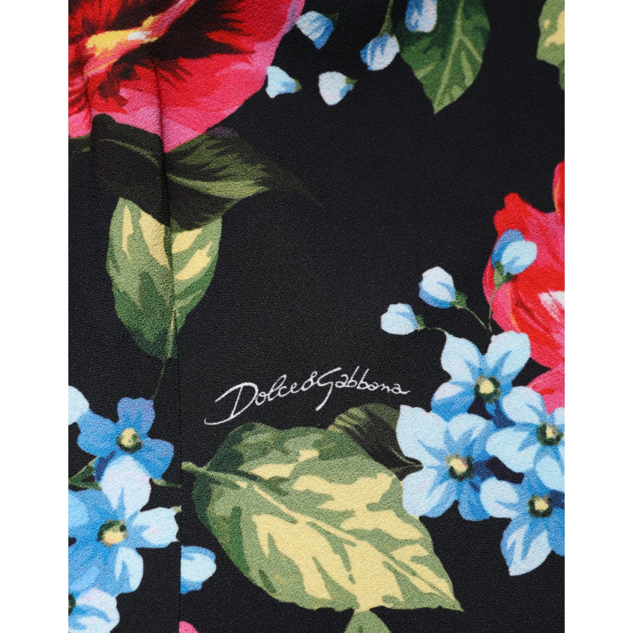 Black Floral Print Viscose Sheath Midi Dress
