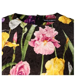 Black Floral Brocade A-line Mini Dress