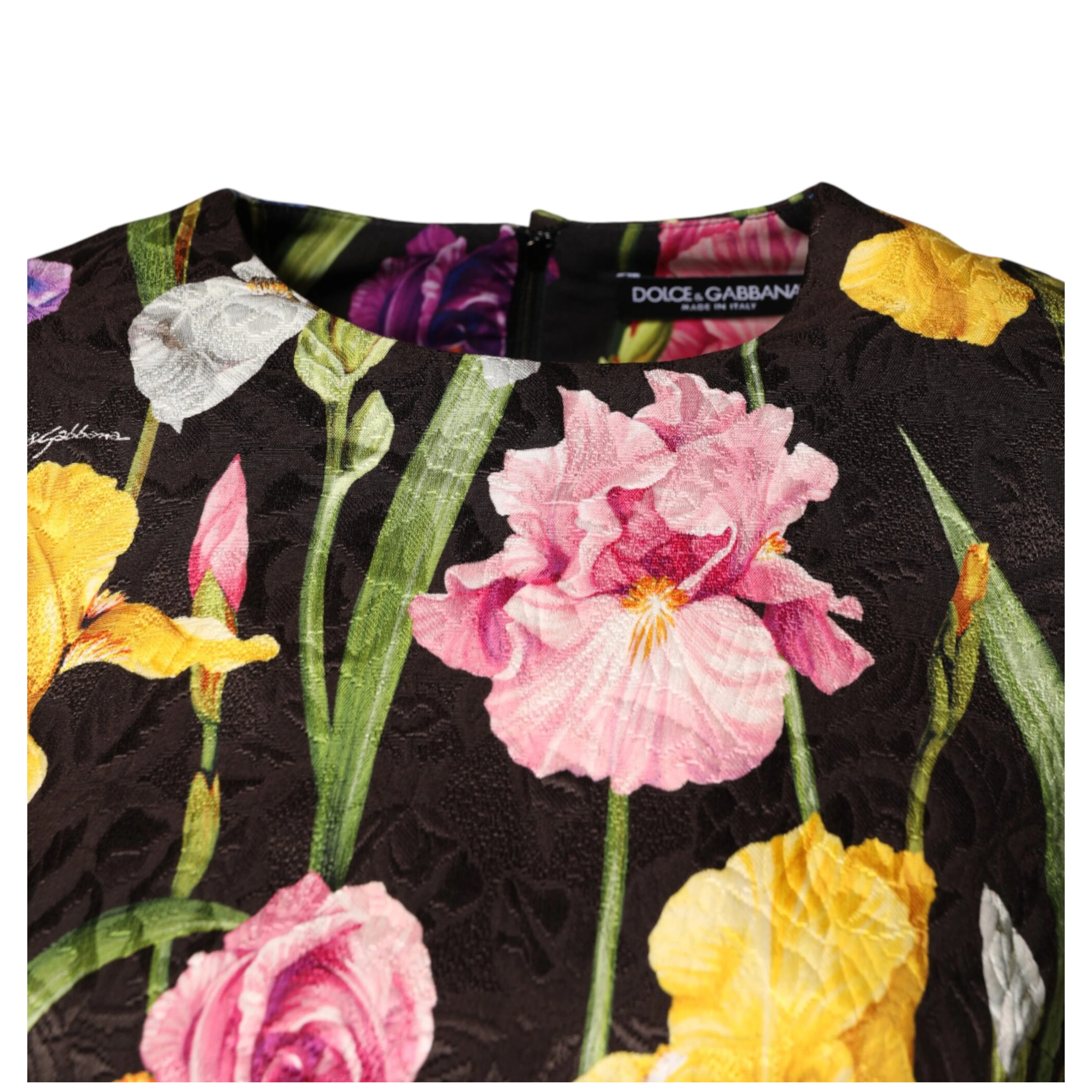 Black Floral Brocade A-line Mini Dress
