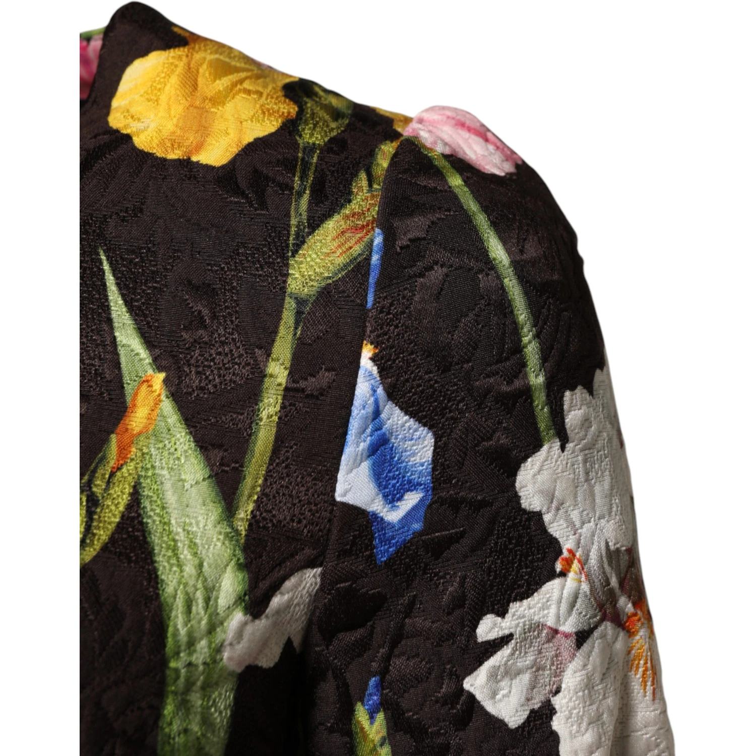 Black Floral Brocade A-line Mini Dress
