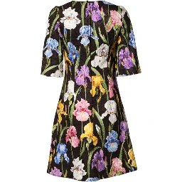 Black Floral Brocade A-line Mini Dress