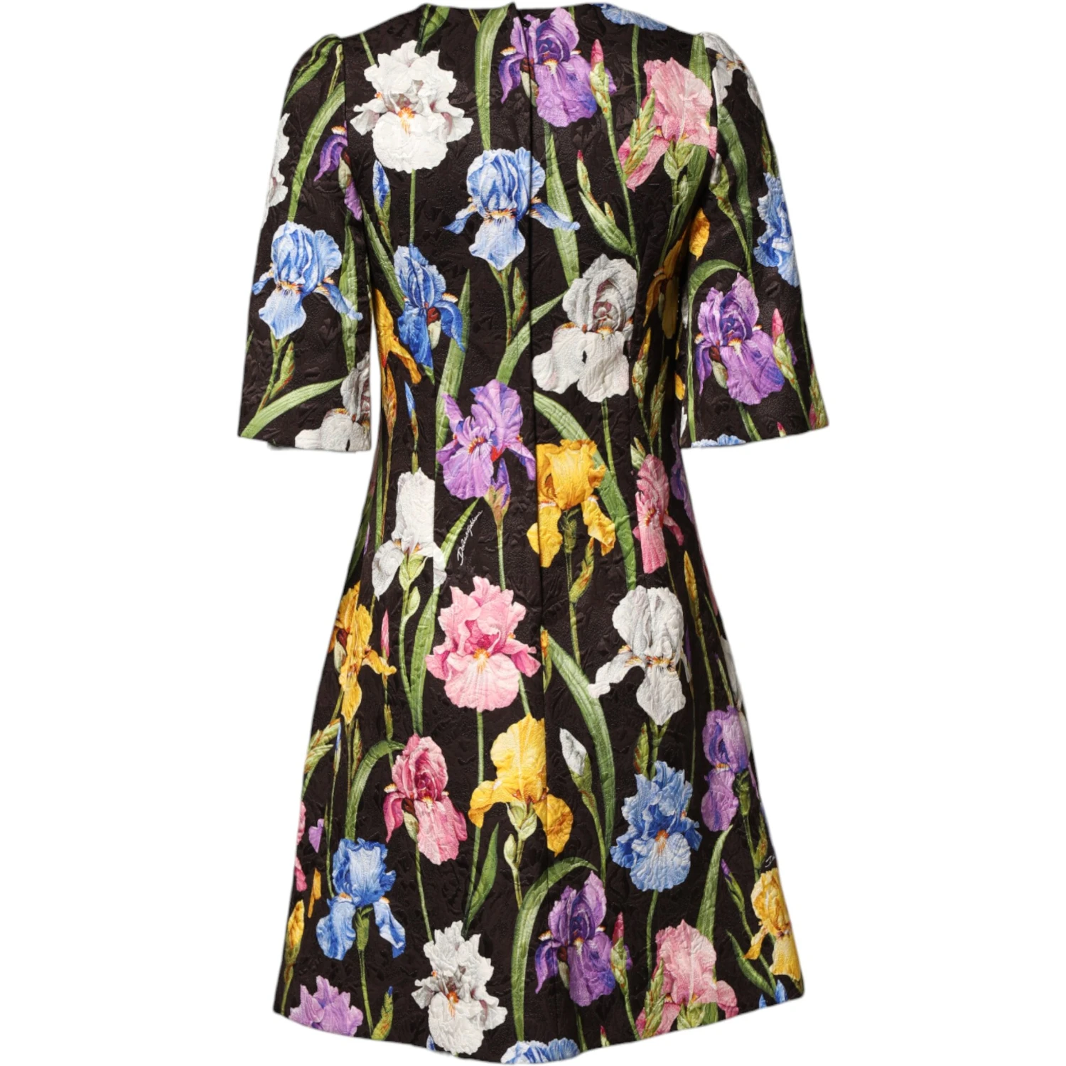 Black Floral Brocade A-line Mini Dress